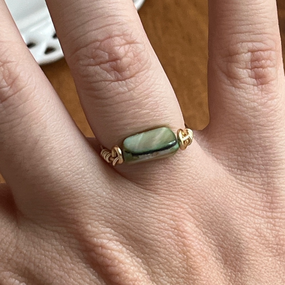 Abalone shell gold wire wrapped ring size 5 handmade